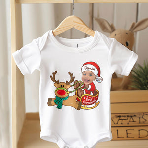 First Christmas Baby Santa Reindeer, Personalized Baby Clothes, Custom Baby Onesies, Baby Shower Gifts, Christmas Gifts, Custom Photo