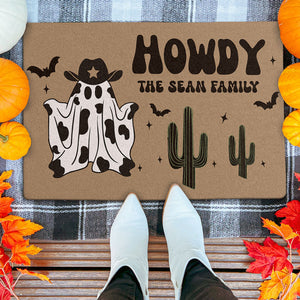 Howdy Halloween Doormat, Cowboy Ghost, Personalized Doormat, Halloween Welcome Mat