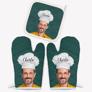 Master Chef Oven Mitts Ver.2, Personalized Oven Mitt, Custom Photo