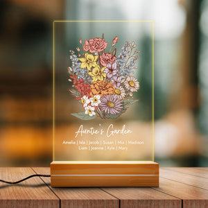 Birth Month Flower Bouquet, Personalized Acrylic Plaque, LED Light, Birthday Gift, Gift For Family