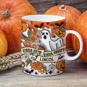 Kinda Cute Kinda Creepy Ghost Pumpkins 3D Inflated, Personalized Full Wrap Mug, Halloween Gifts