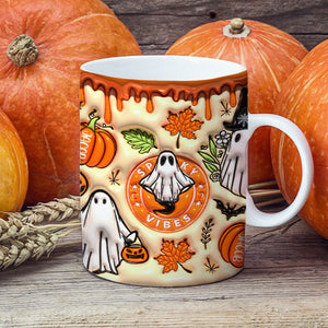 Spooky Vibes Ghost 3D Inflated, Personalized Full Wrap Mug, Halloween Gifts