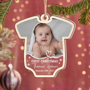 First Christmas Baby Onesie, Personalized Acrylic Shape Ornament, Baby Ornaments, New Born Gift, Custom Photo