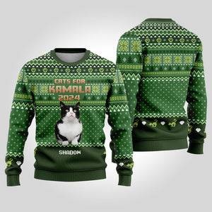 Cats For Kamala 2024, Personalized All-Over-Print Sweater, Kid Sweatshirt, Ugly Sweater, Gift For Kamala Harris Supporters, Custom Photo