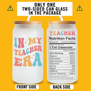 In My Teacher Era 16 Oz Iced Coffee Glass Cup, Personalized Glass Cup