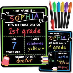 First and Last Day of School Board Sign with Liquid Chalk Markers Pack, Personalized Back To School Sign, Wooden School Board