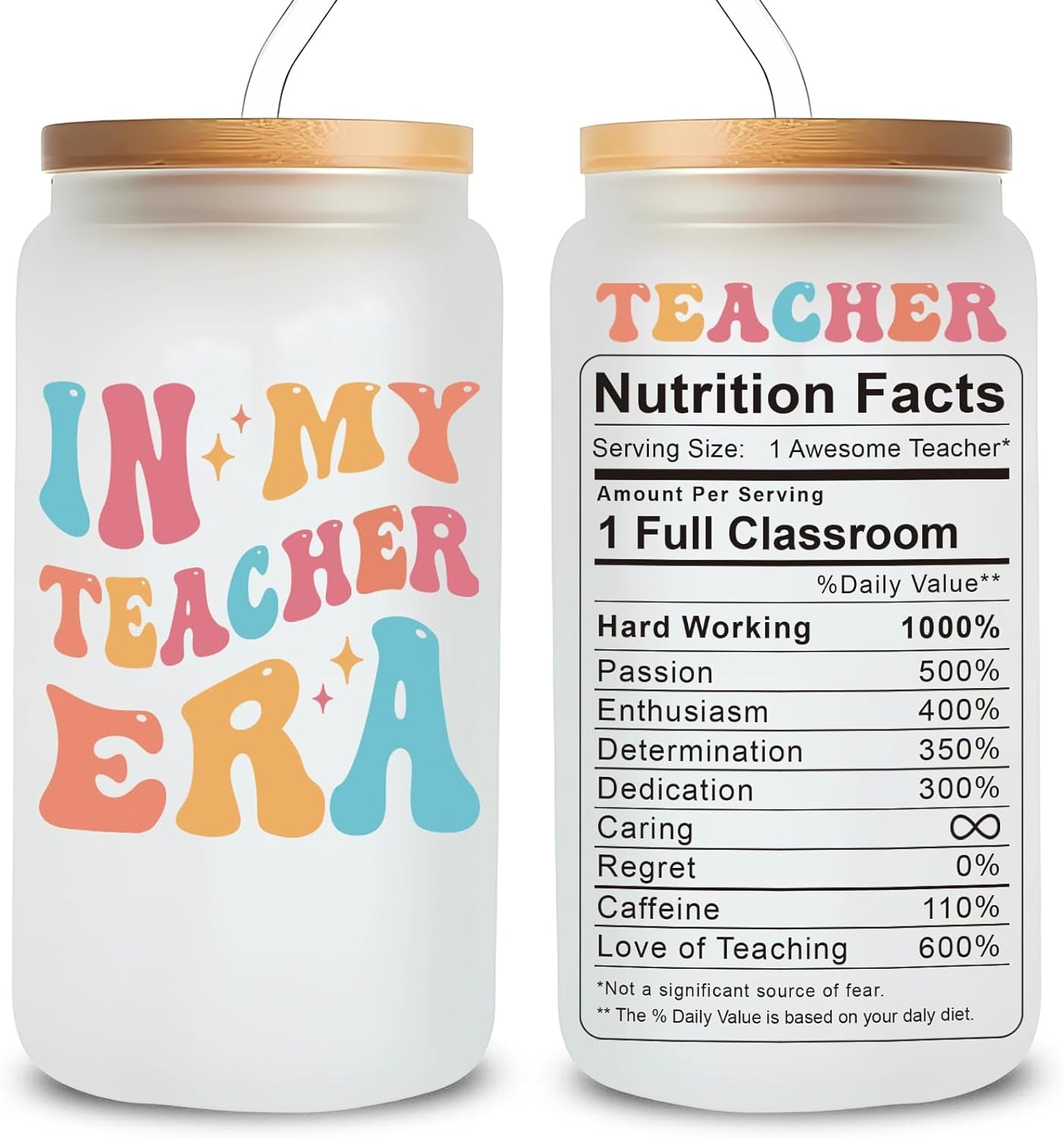 In My Teacher Era 16 Oz Iced Coffee Glass Cup, Personalized Glass Cup