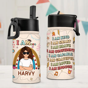 I Am Kind Smart Brave, Personalized Water Bottle With Straw, Back To School Gift For Kid