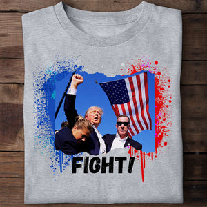 Trump Fight For The U.S, Trump Shot Light Shirt, Election 2024