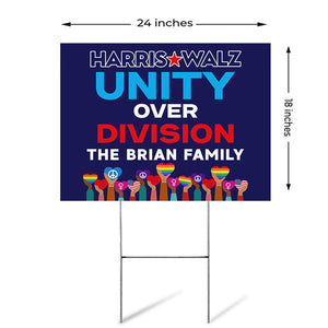 Harris Walz Unity Over Division, Personalized Yard Sign, Kamala Harris Supporters, Election 2024