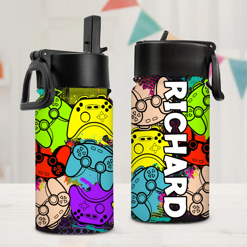 Gaming Controller Retro, Personalized Water Bottle With Straw, Back To School Gift For Kid