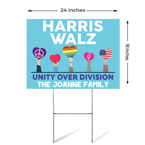 Harris Walz Unity Over Division, Personalized Yard Sign, Gift For Kamala Harris Supporters, Election 2024