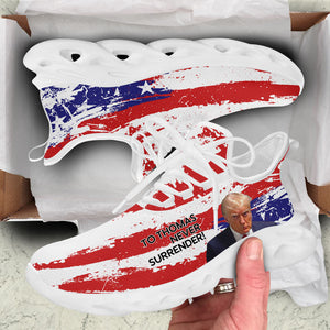 Never Surrender Trump MaxSoul Shoes, Personalized Trump Sneakers, Trump Shoes, Election 2024