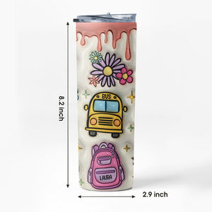 Back To School Bus Tumbler, Personalized Skinny Tumbler, Gifts For Kids