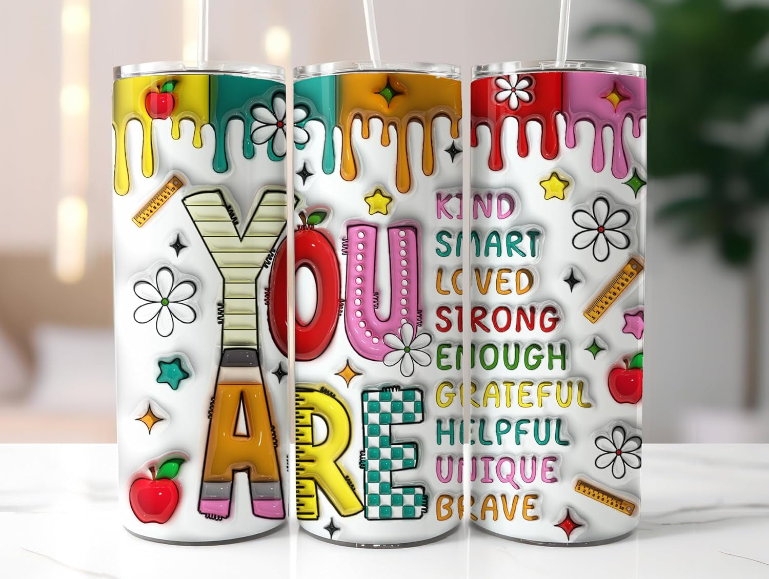 Personalized 3D Teacher Groovy Coworker Friend Mom Skinny Tumbler 20oz on Back to School 