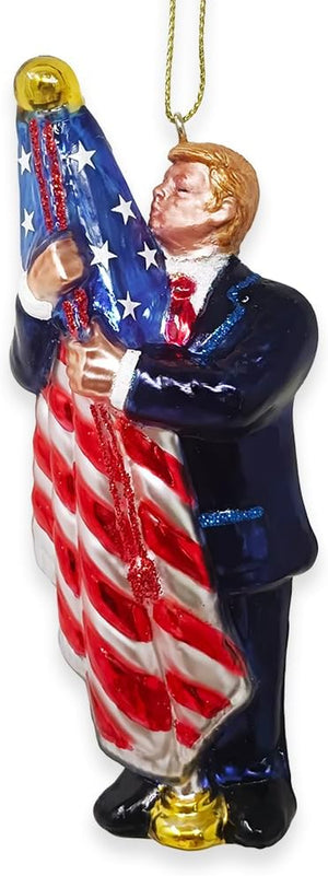 Trump Kissing the American Flag Christmas Ornament, Election 2024