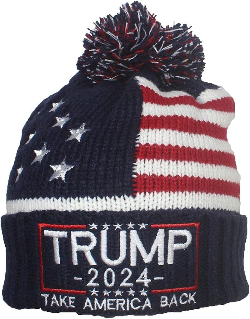 US Flag Embroidered Trump Beanie, Gift For Trump Fans, Election 2024