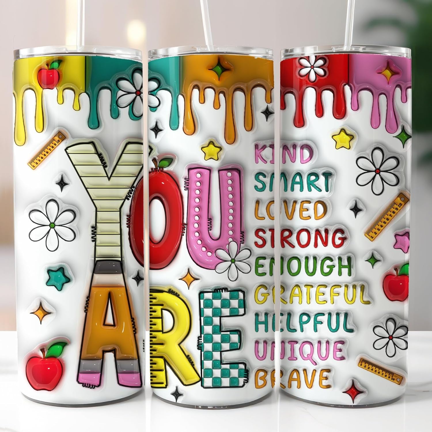 Personalized 3D Teacher Groovy Coworker Friend Mom Skinny Tumbler 20oz on Back to School 