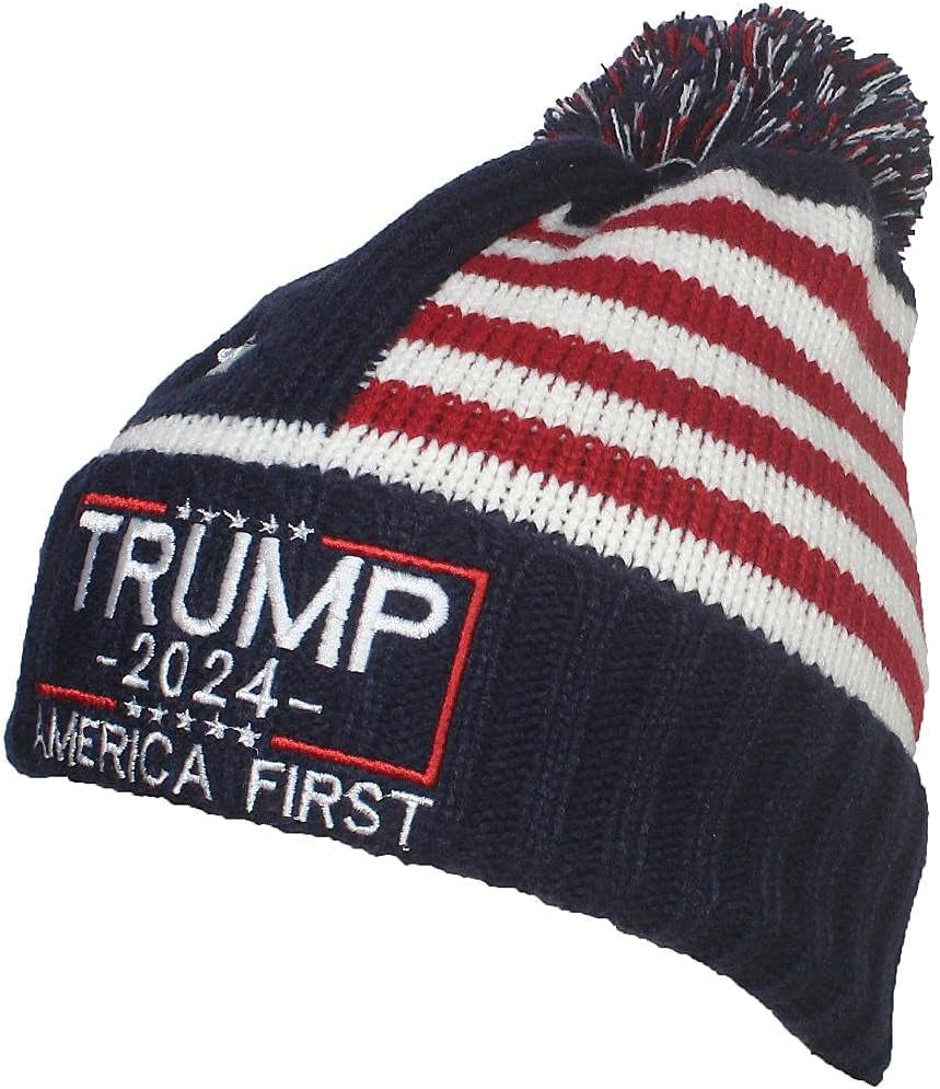 US Flag Embroidered Trump Beanie, Gift For Trump Fans, Election 2024