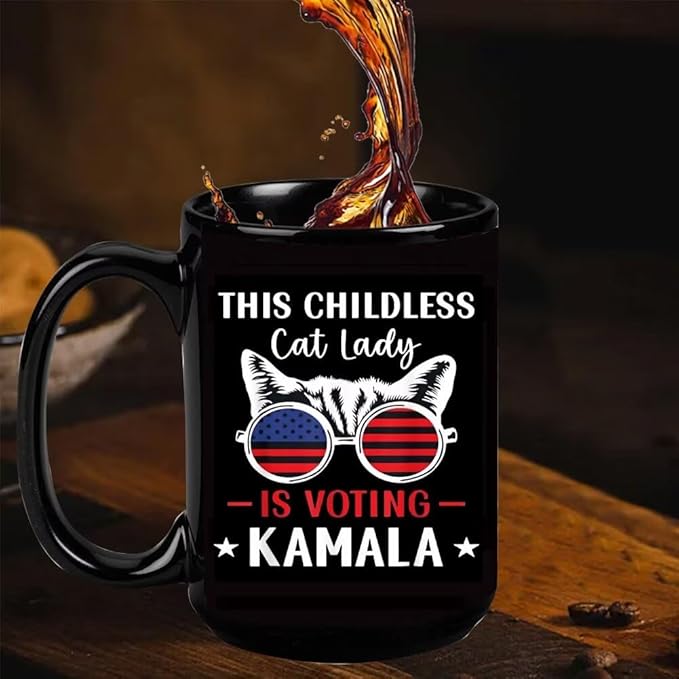 Cat Lady Kamala Harris Black Mug, Gift For Kamala Supporters, Election 2024