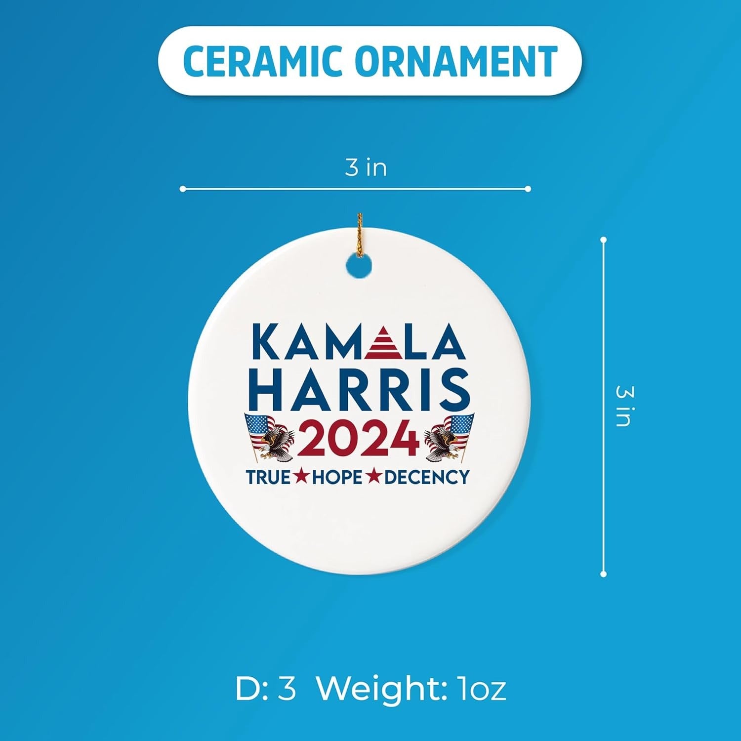 Kamala Harris 2024 Ornament, True Hope Decency Ornament, Personalized Ornaments, Kamala Ornaments, Election 2024