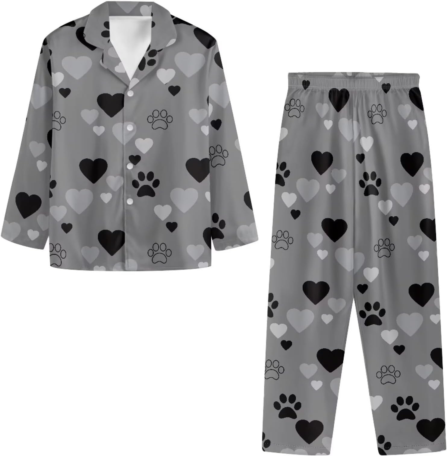 Pajamas With Heart And Paw Print, Gift For Dog Lovers, Christmas Pajamas, Christmas Sleepwear