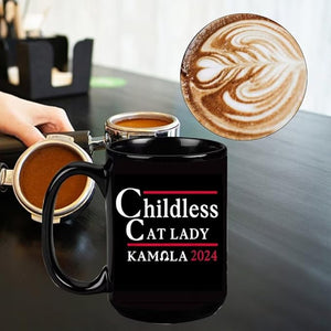 Cat Lady Kamala Harris Black Mug, Gift For Kamala Supporters, Election 2024