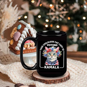 Cat Lady Kamala Harris Black Mug, Gift For Kamala Supporters, Election 2024