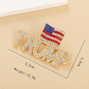 Crystal Trump with the USA Flag Word Brooch Pin, Gift For Trump Fans, Election 2024