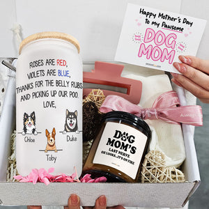 Mother's Day Gift Box For Dog Lovers, Personalized Glass Cup Set, Roses Are Red Violets Are Blue, Birthday Gift