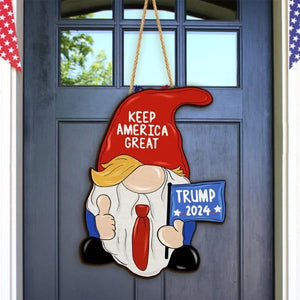 Idependence Day Gnome - Wooden Sign,4Th of July Front Door Sign Decorations, Patriotic Door Wreath Memorial Day Door Decor,Make America Great Red White Blue Welcome Sign for Front Door