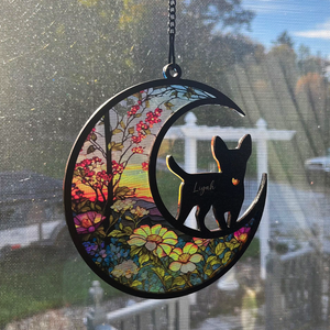 Loss Of Dog Sympathy Silhouette, Personalized Suncatcher Ornament, Car Hanger