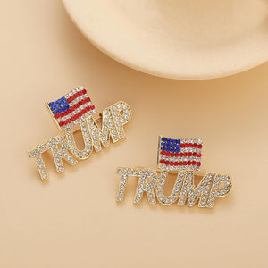 Crystal Trump with the USA Flag Word Brooch Pin, Gift For Trump Fans, Election 2024