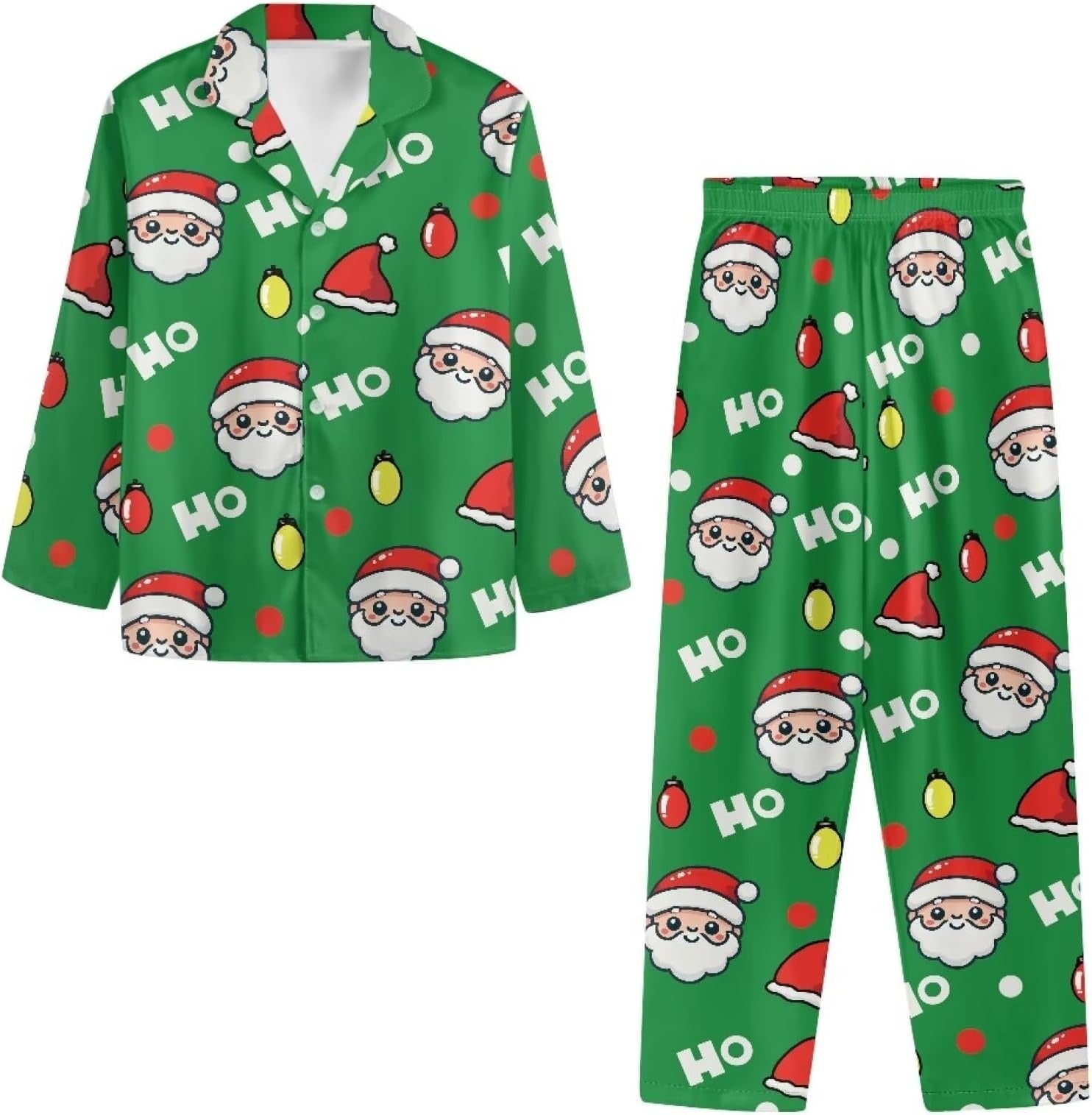 Pajamas Santa Clause Green Ho-Ho-Ho Print, Gift For Dog Lovers, Christmas Pajamas, Christmas Sleepwear