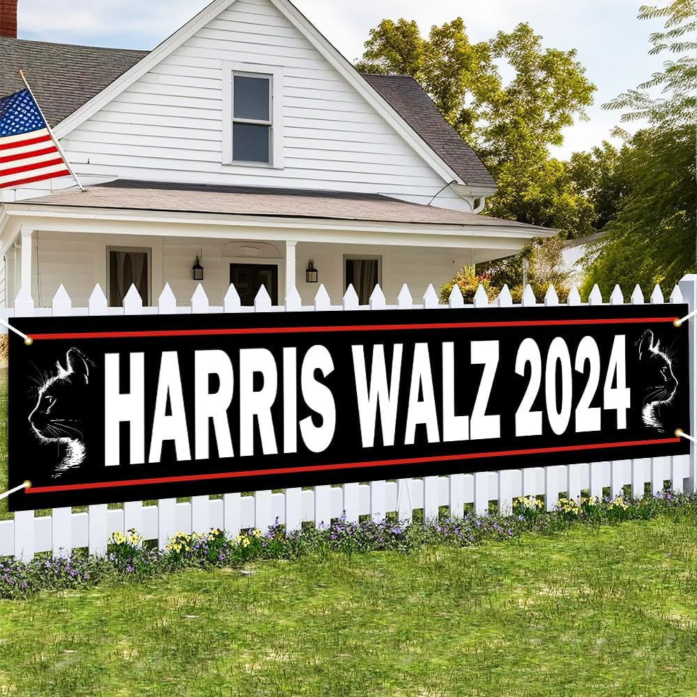 Cat For Harris Walz 2024 Banner, Gift For Kamala Harris Supporters, Election 2024