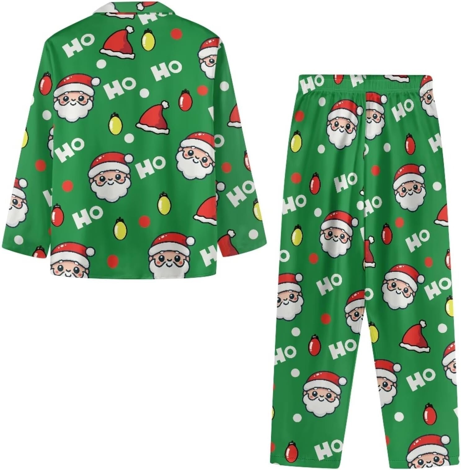 Pajamas Santa Clause Green Ho-Ho-Ho Print, Gift For Dog Lovers, Christmas Pajamas, Christmas Sleepwear