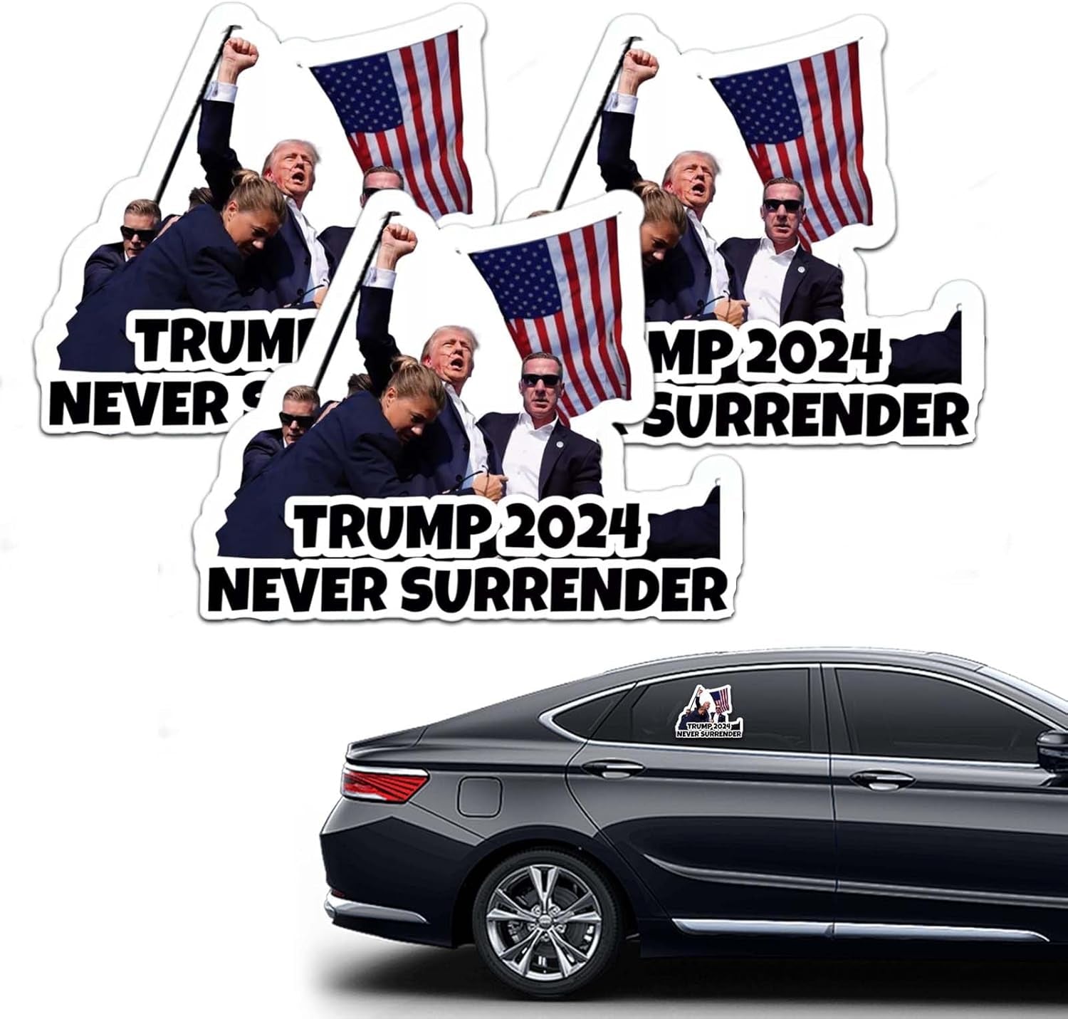 Trump Never Surrender Vinyl Sticker, Trump Assassination, Election 2024