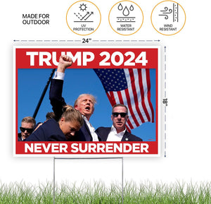 Trump Fist Pump Never Surrender Yard Sign, Trump Fight, Election 2024