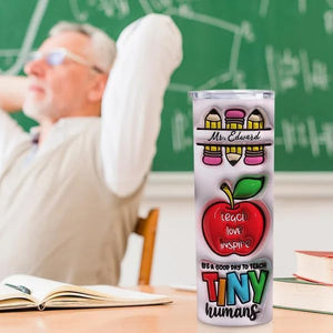 Personalised 3D Inflated Effect Teacher Pencil Rainbow 20Oz Skinny Tumbler, Teacher Appreciation Gifts Thank You Gifts for Teacher on Teacher Day Birthday Back to School Teacher Drinking Cup