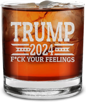 Trump Fk Your Feelings, Engraved Rock Glass, Election 2024