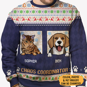 Chaos Coordinator, Personalized All-Over-Print Sweater, Kid Sweatshirt, Ugly Sweater, Gift For Dog Lovers, Gift For Cat Lovers, Custom Photo