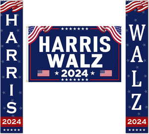 3 Pcs Harris Walz Porch Signs, Banners Outdoor, Gift For Kamala Harris Supporters, Election 2024