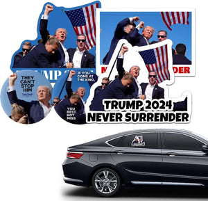 Trump Never Surrender Vinyl Sticker, Trump Assassination, Election 2024