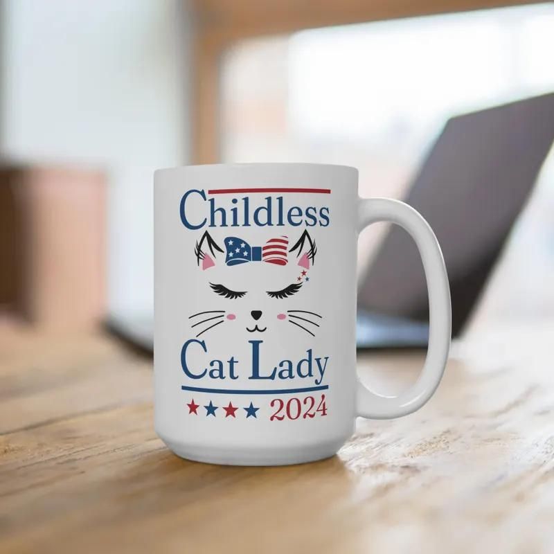 Childless Cat Lady 2024, Personalized Ceramic Mug, Gift For Kamala Harris Supporters