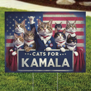 Cats For Kamala US Flag Yard Signs, Gift For Kamala Harris Supporters, Election 2024