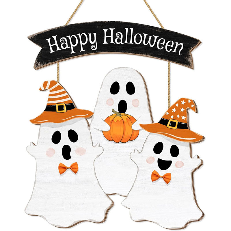 Halloween Decorations Wood Sign, Happy Halloween Boo Home Wood Sign, Halloween Themed Wooden Hanging Sign