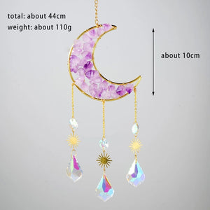 Handcrafted Amethyst Crystal Moon Sun Catcher