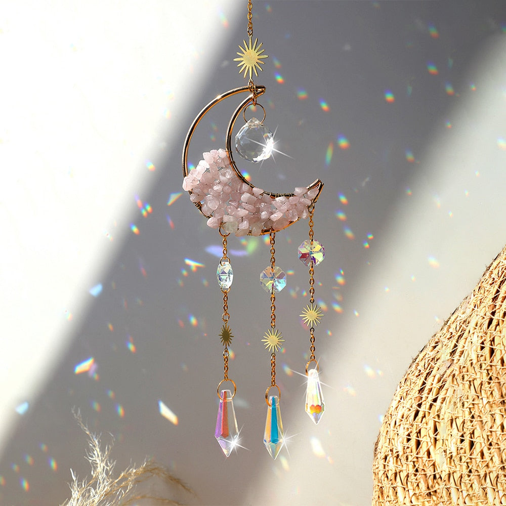 Crystal Moon Amethyst Rainbow Suncatcher Light Catcher