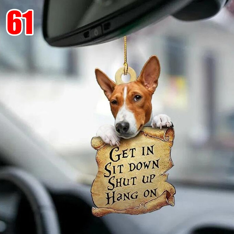 Cute 2D Puppy Car Hanging Pendant: Animal Acrylic Keychain for Car Rear View Mirror & Bag