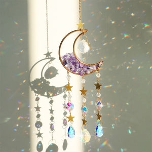 Crystal Moon Amethyst Rainbow Suncatcher Light Catcher